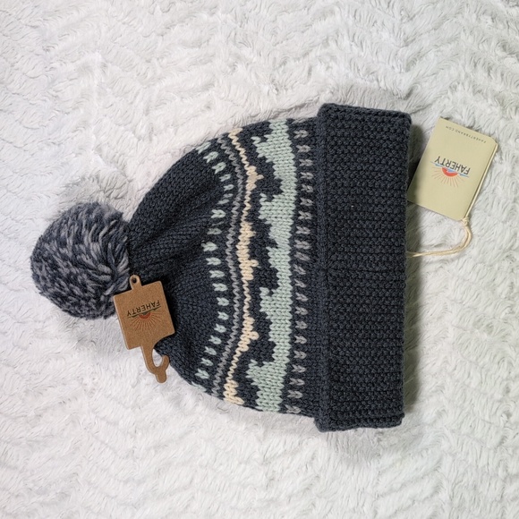485. Faherty Chunky Knit Sun and Wave Beanie | Color: Slate Blue - Picture 2 of 4